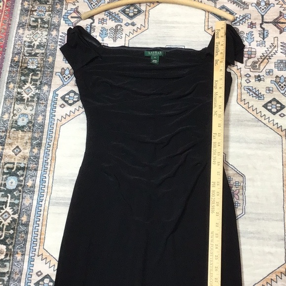 Lauren Black Ruched Lined Jersey with Cap and Bow Sleeves Cocktail Dress - Picture 11 of 16
